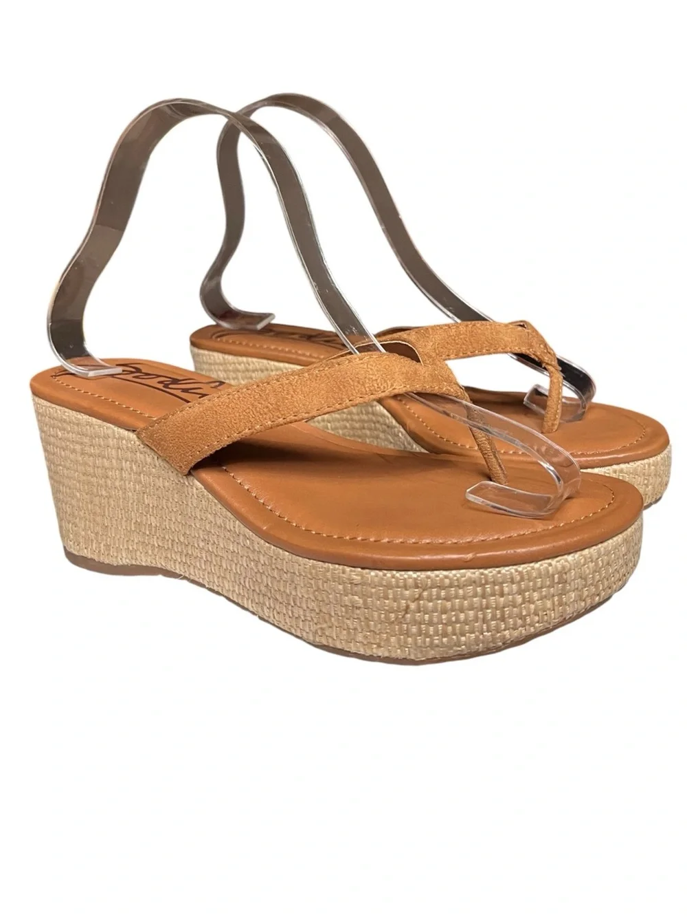 🌻EUC Zodiac Rio Thong Platform Wedge Sandals Chestnut Brown Raffia Espadrille 8